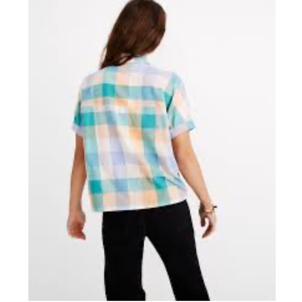 Madewell Gingham Linen Cotton Tie Front Shirt Short Sleeve NWT - Picture 11 of 11